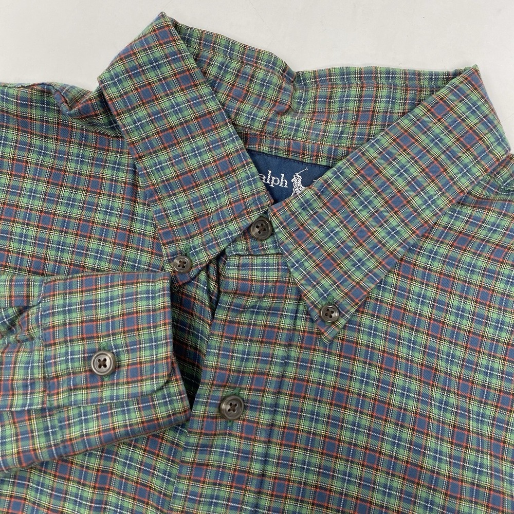 Ralph Lauren Button Down Shirt Mens Large Green Plaid Custom Cotton Long Sleeve - Picture 1 of 5
